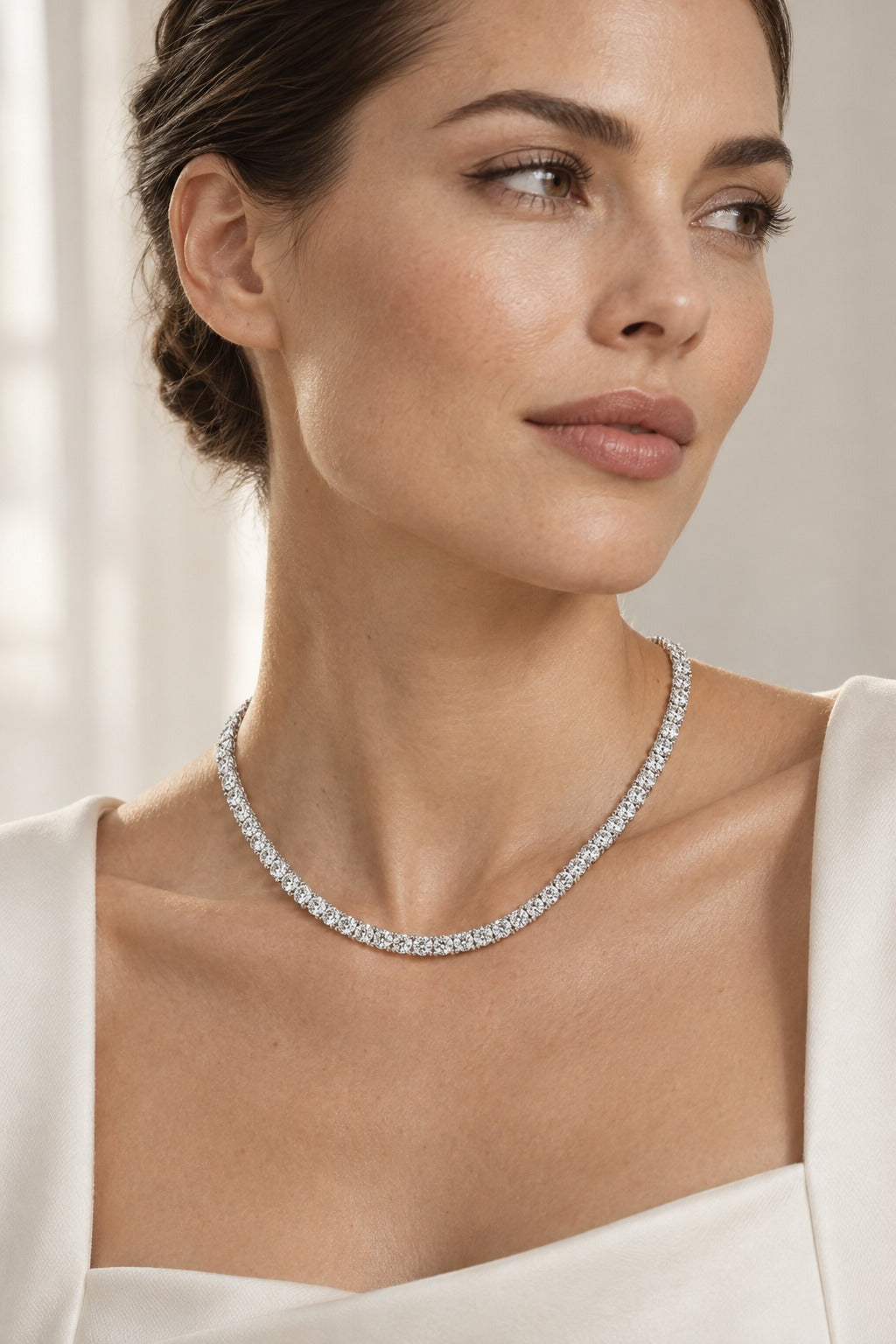 10K White Gold Round Lab-Grown Diamond Tennis Necklace – 15 CTW - lifestyle