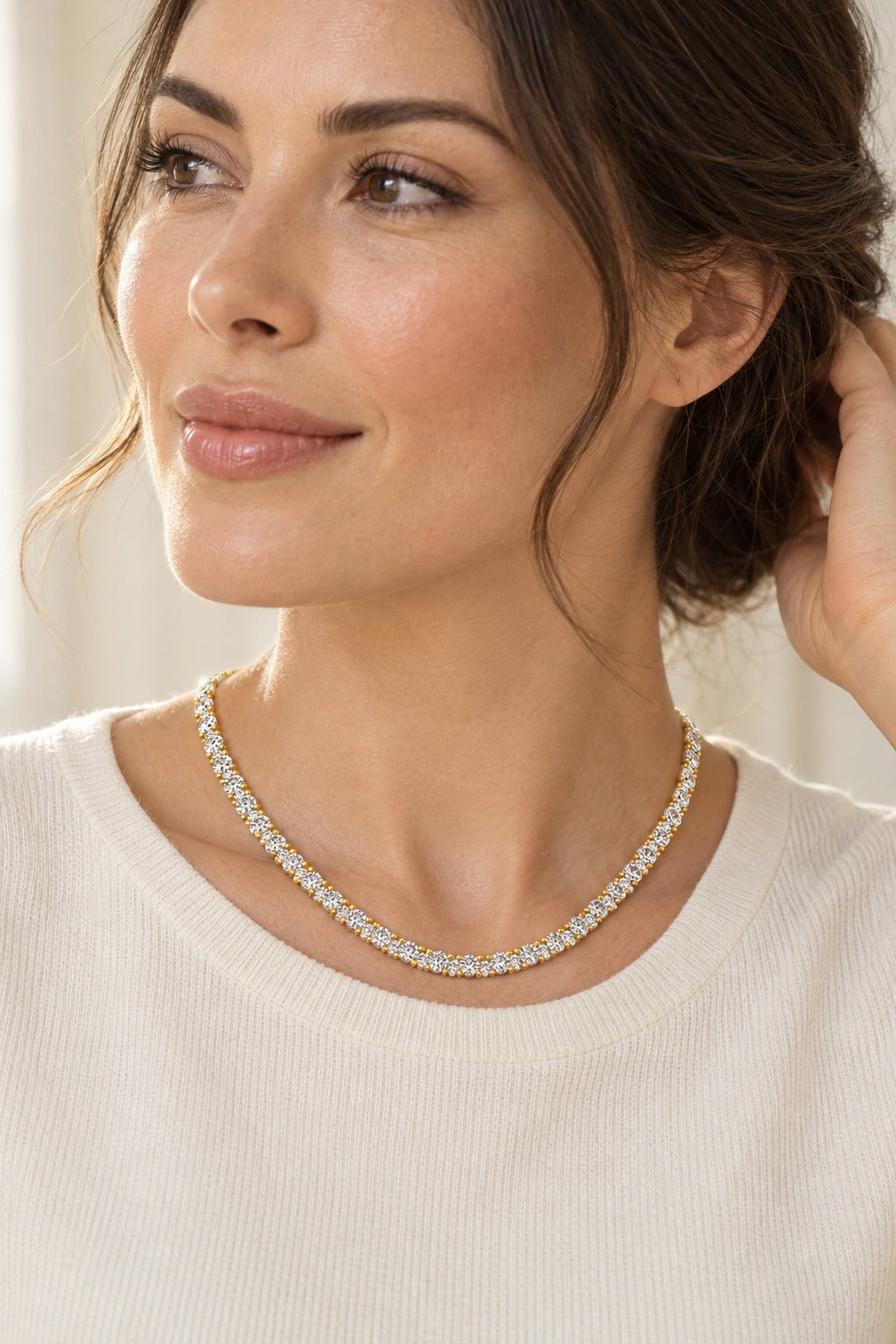 10K Yellow Gold Round Lab-Grown Diamond Tennis Necklace – 7 CTW - lifestyle