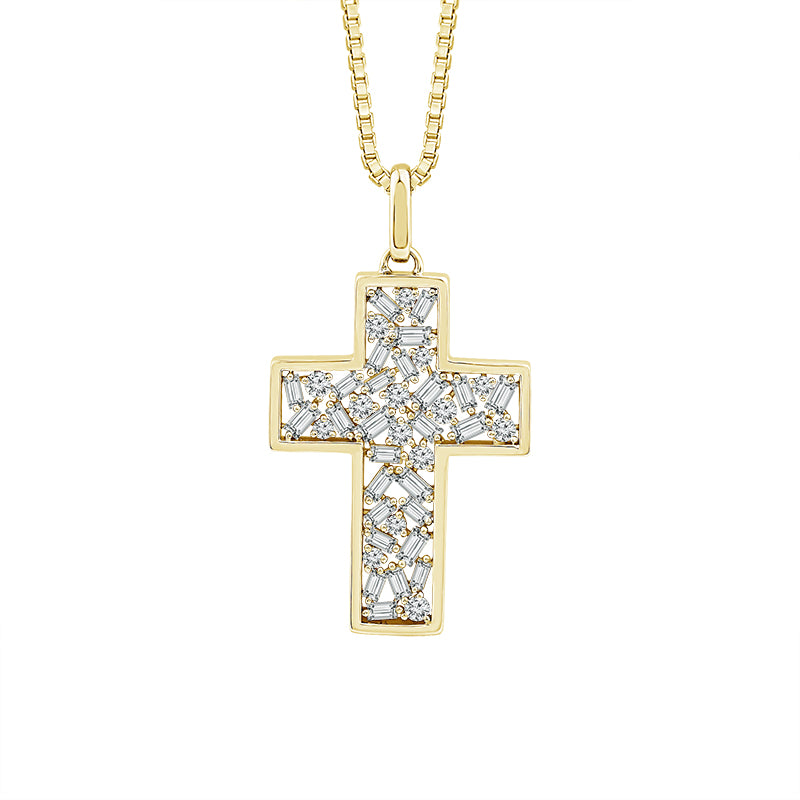 10K Yellow Gold Baguette Lab-Grown Diamond Cross Pendant – 1.2 CTW - product