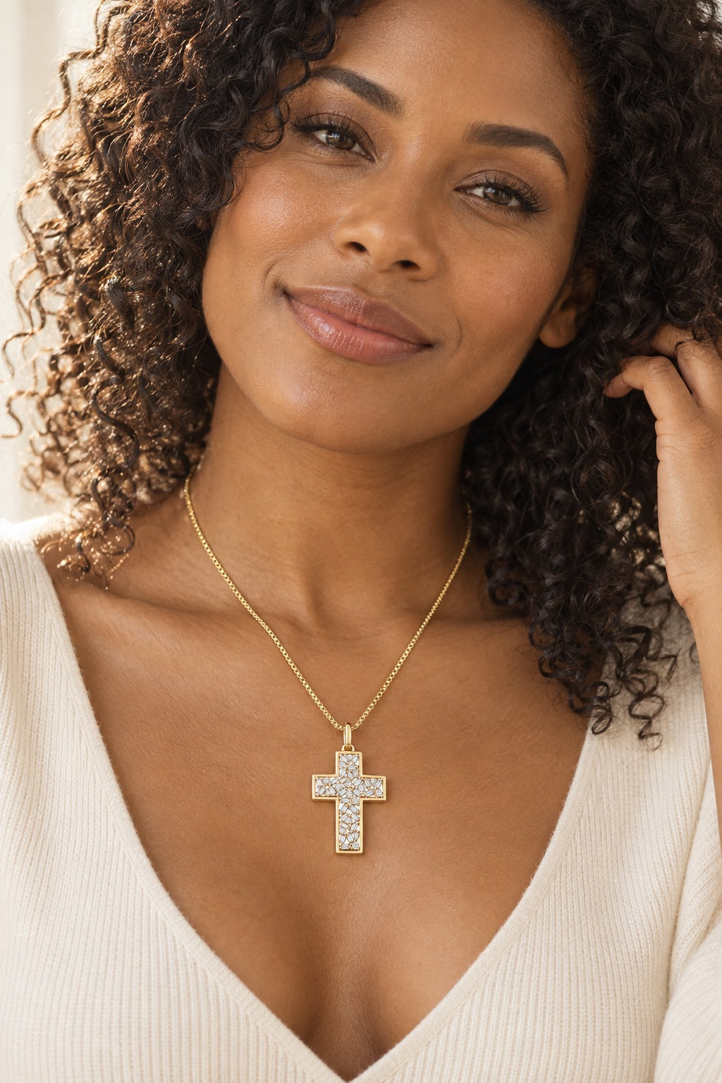 10K Yellow Gold Baguette Lab-Grown Diamond Cross Pendant – 1.2 CTW - product