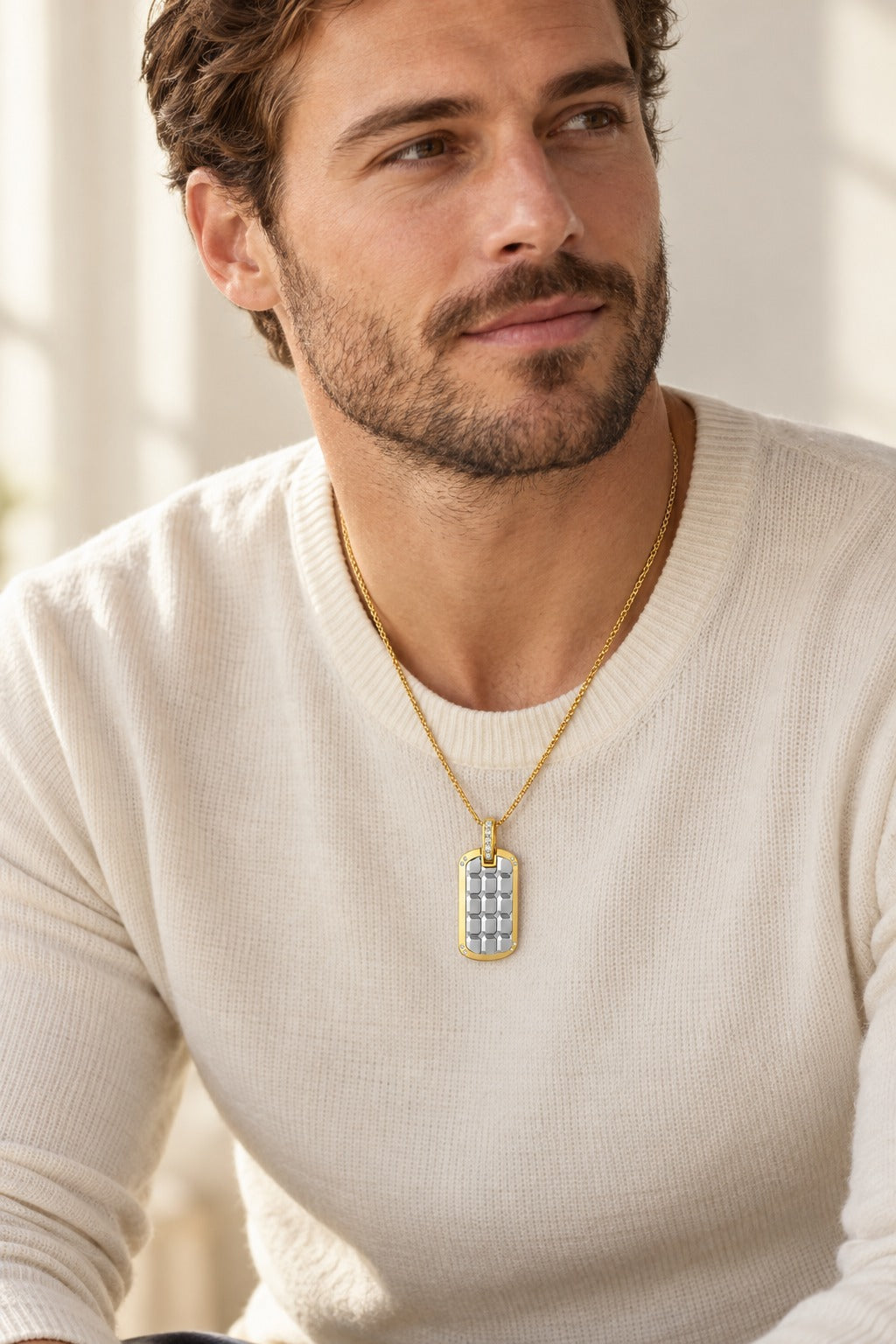 10K Gold Round Lab-Grown Diamond Men's Fashion Pendant – 0.1 CTW - lifestyle