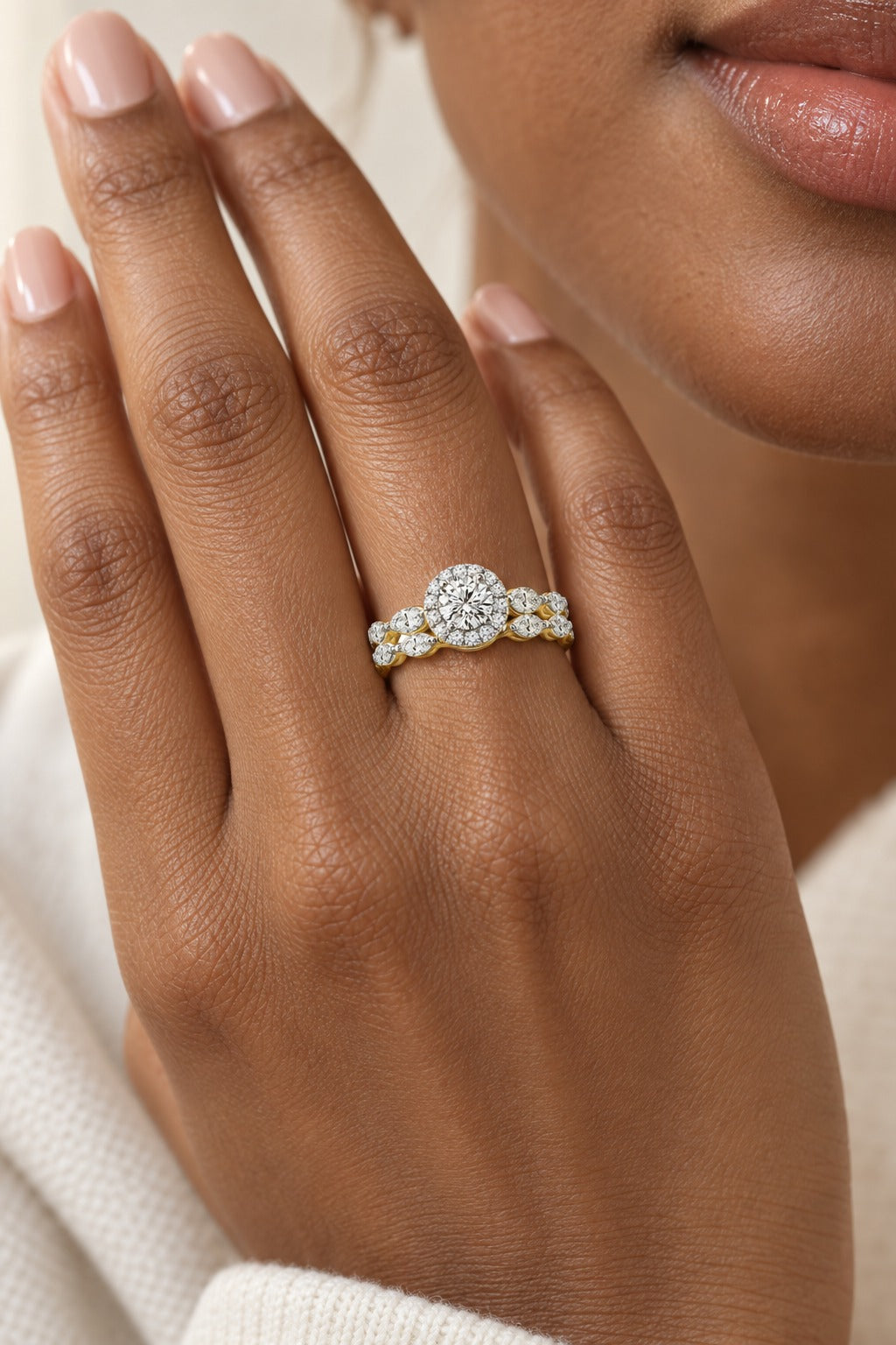 14K Yellow Gold Round Lab-Grown Diamond Bridal Set – 1.5 CTW - lifestyle