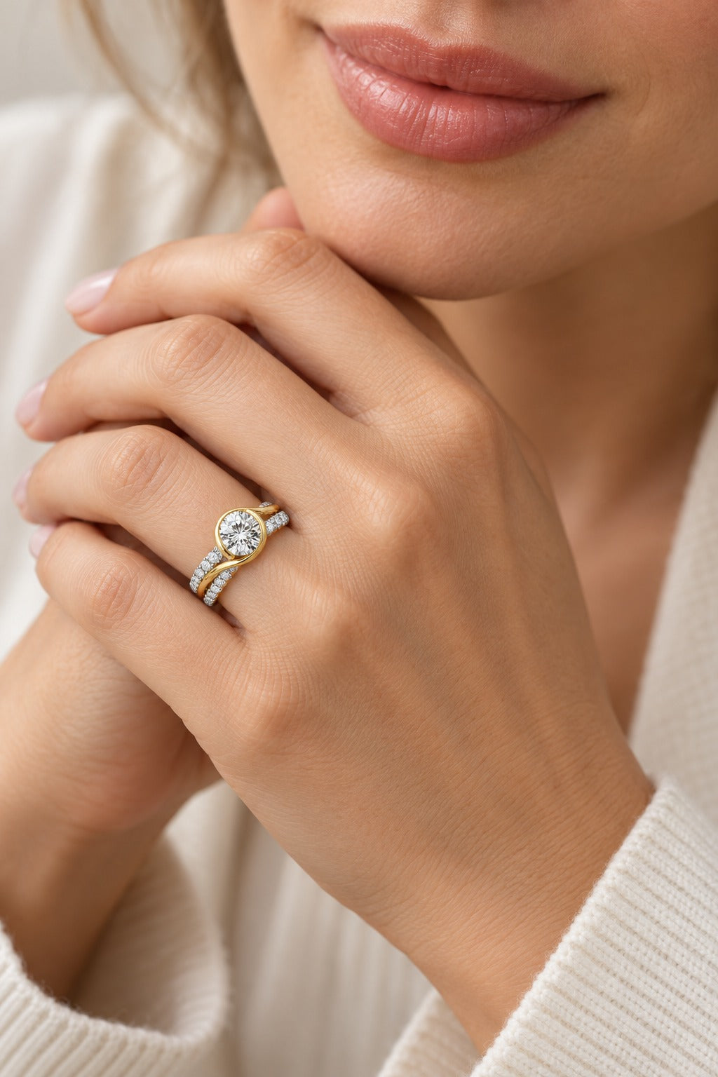 14K Yellow Gold Round Lab-Grown Diamond Bridal Set – 3 CTW - lifestyle