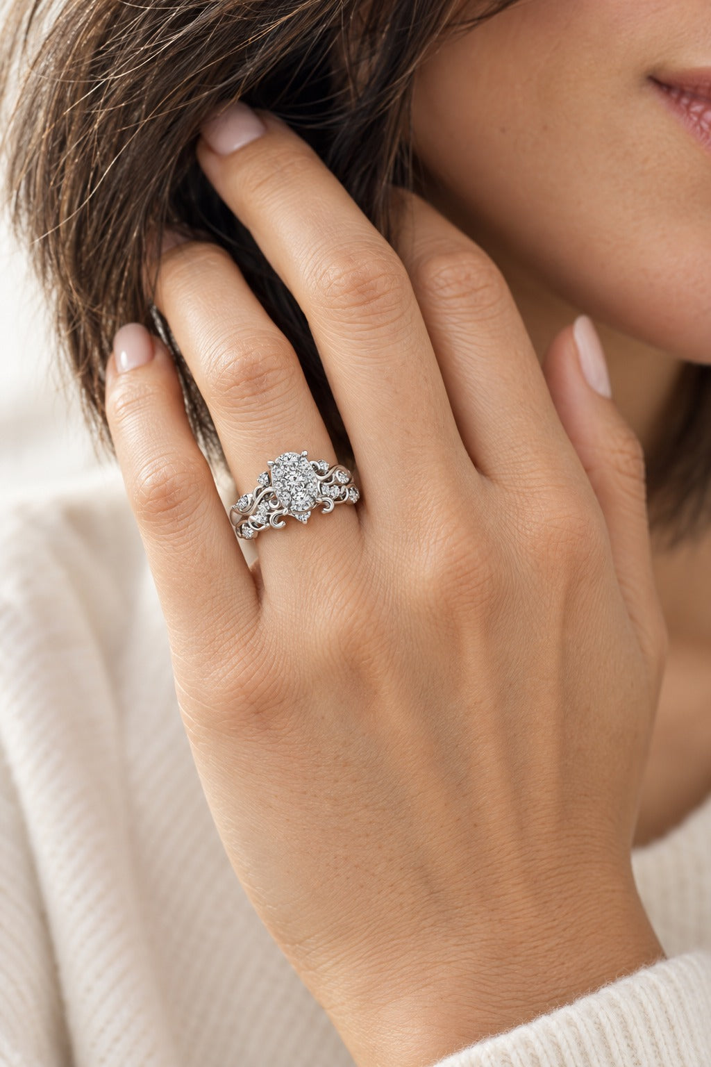 10K White Gold Oval Lab-Grown Diamond Bridal Set – 0.5 CTW - lifestyle