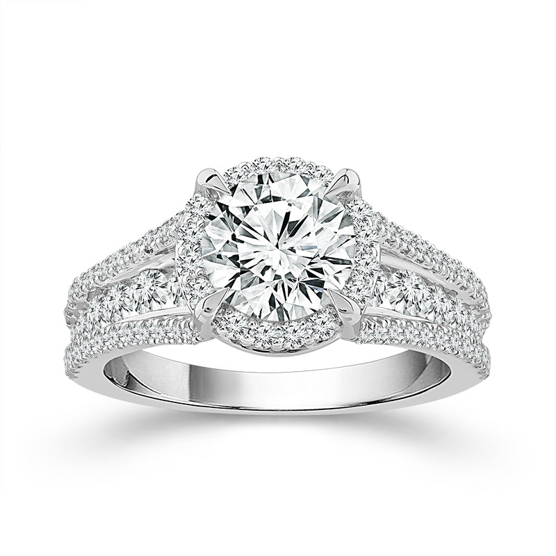 14K White Gold Round Lab-Grown Diamond Halo Engagement Ring with Split Shank – 2.5 CTW - product