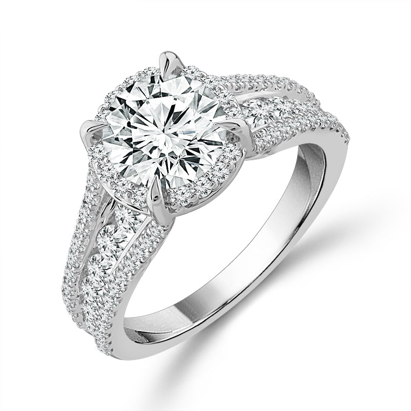 14K White Gold Round Lab-Grown Diamond Halo Engagement Ring with Split Shank – 2.5 CTW - product
