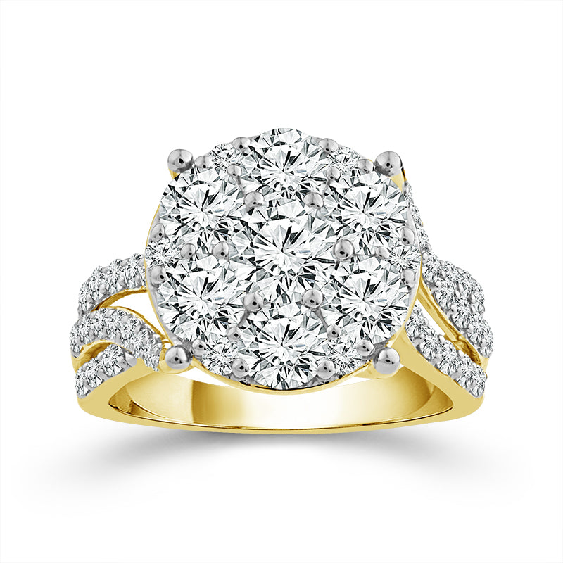 14K Yellow Gold Round Lab-Grown Diamond Cluster Engagement Ring – 3 CTW - product