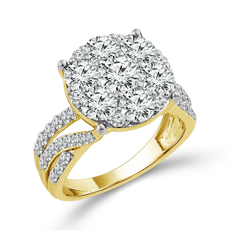 14K Yellow Gold Round Lab-Grown Diamond Cluster Engagement Ring – 3 CTW - product