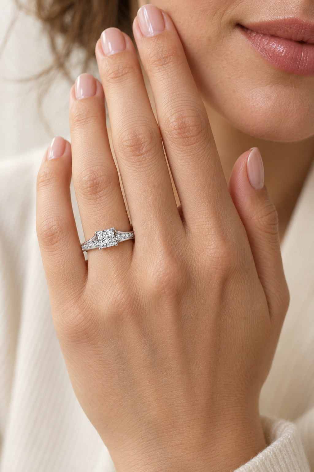 10K White Gold Lab-Grown Diamond Engagement Ring – 1.38 CTW - lifestyle