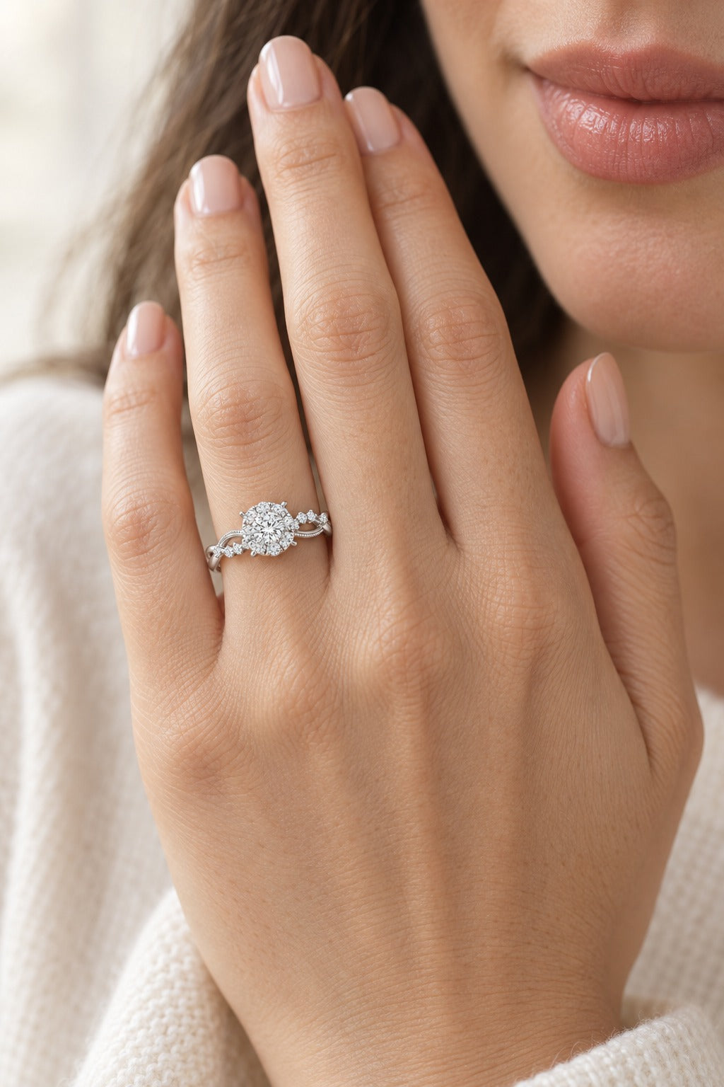 10K White Gold Round Lab-Grown Diamond Engagement Ring – 0.38 CTW - lifestyle
