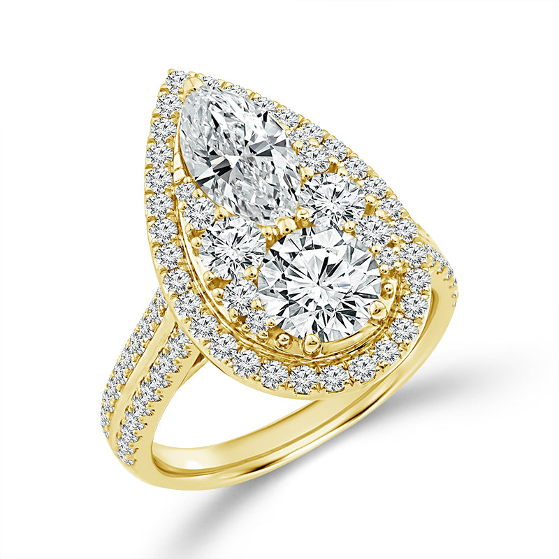 10K Yellow Gold Marquise and Round Lab-Grown Diamond Cluster Engagement Ring – 3 CTW - product
