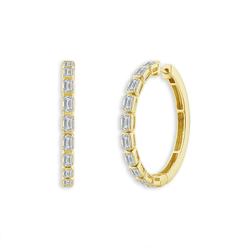 14K Yellow Gold Emerald Lab-Grown Diamond Hoop Earrings – 2.88 CTW - product