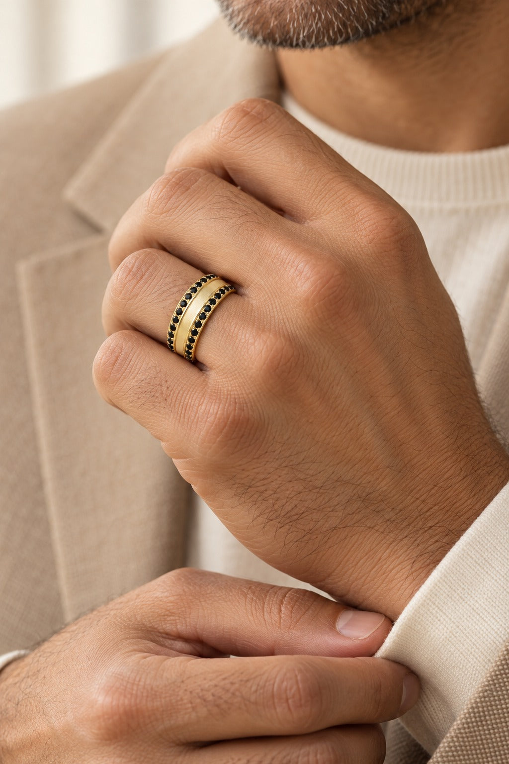 10K Yellow Gold Round Diamond Men's Fashion Ring – 0.33 CTW - lifestyle