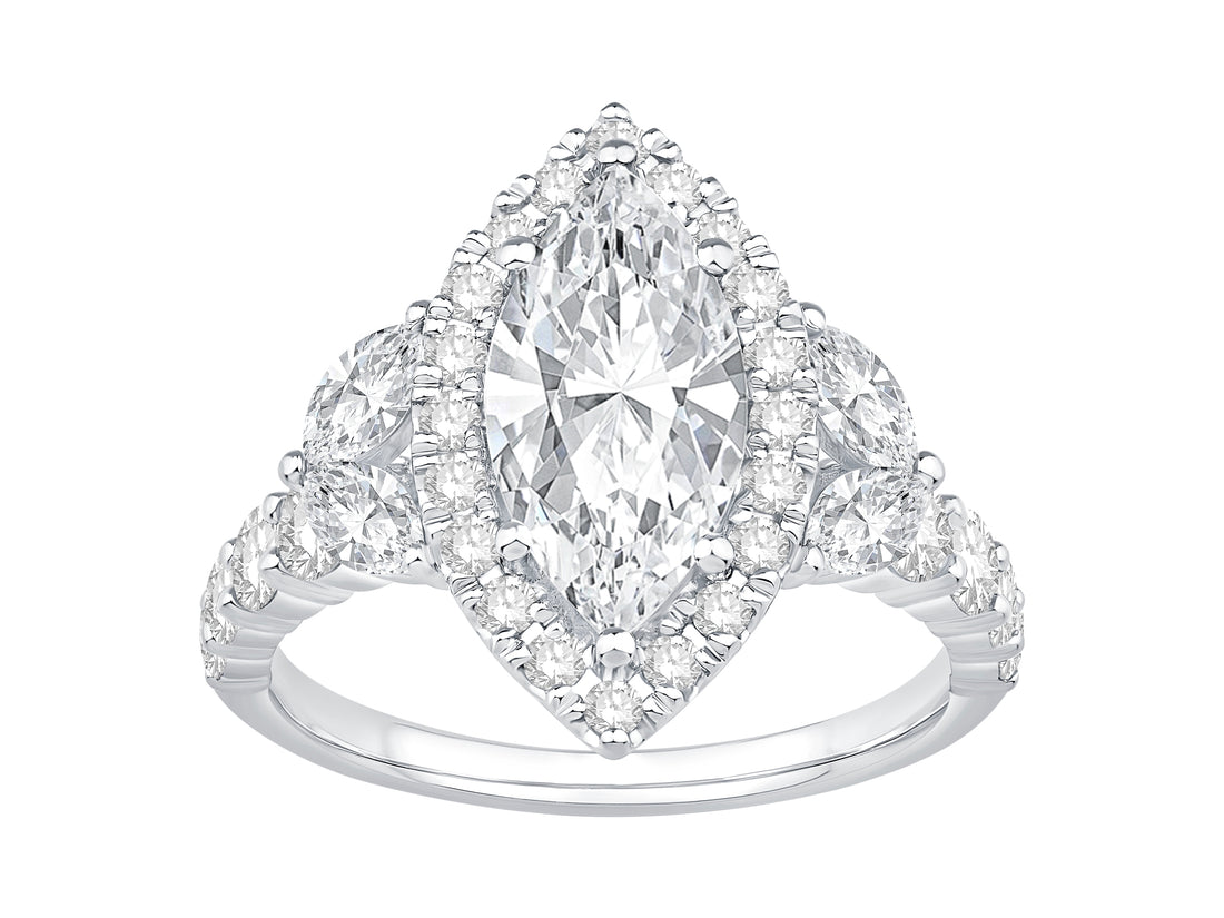 14K White Gold Marquise & Round Lab-Grown Diamond Halo Engagement Ring – 3.02 CTW - product