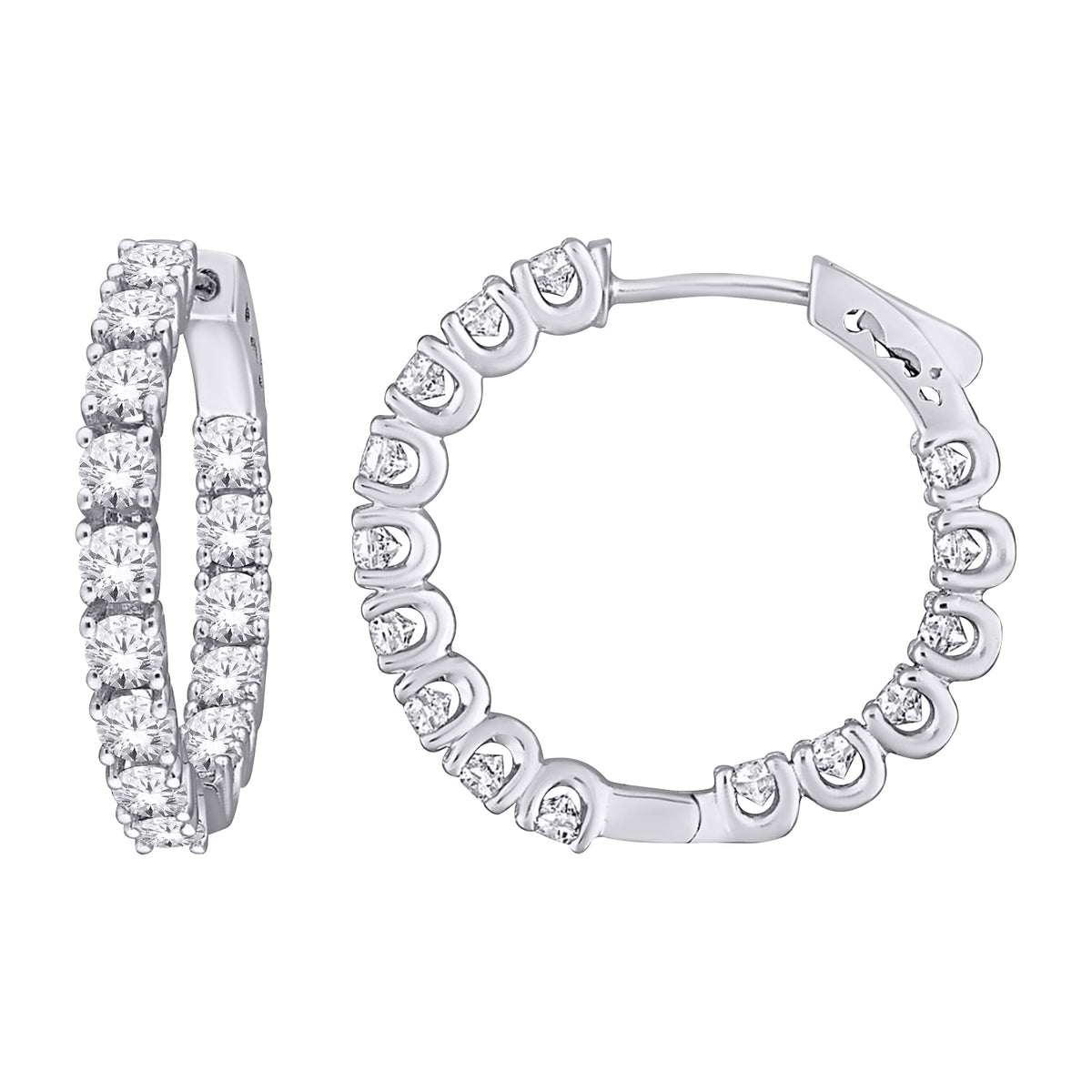 10K White Gold Round Lab-Grown Diamond Hoop Earrings – 3 CTW - product