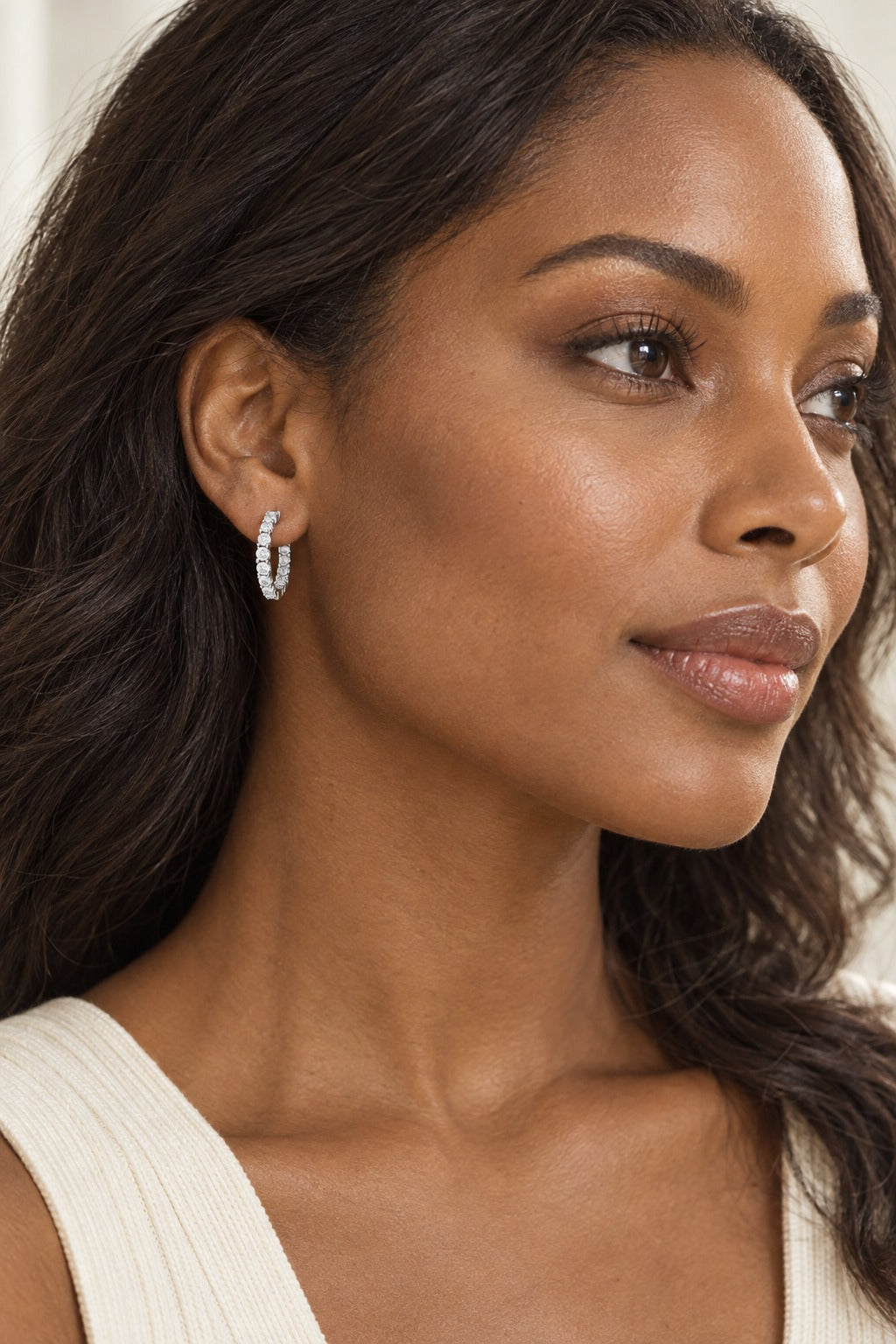 10K White Gold Round Lab-Grown Diamond Hoop Earrings – 3 CTW - lifestyle