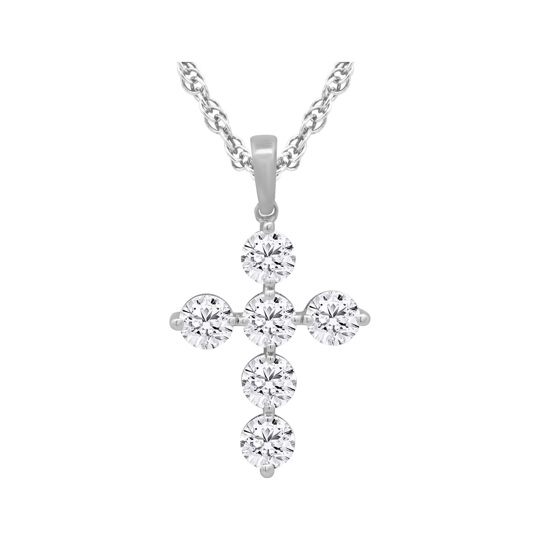 10K White Gold Round Lab-Grown Diamond Cross Pendant – 1 CTW - product