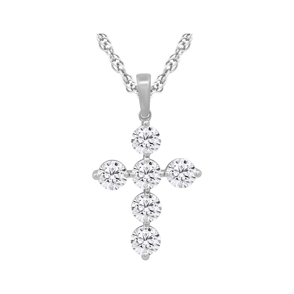 10K White Gold Round Lab-Grown Diamond Cross Pendant – 1 CTW - product
