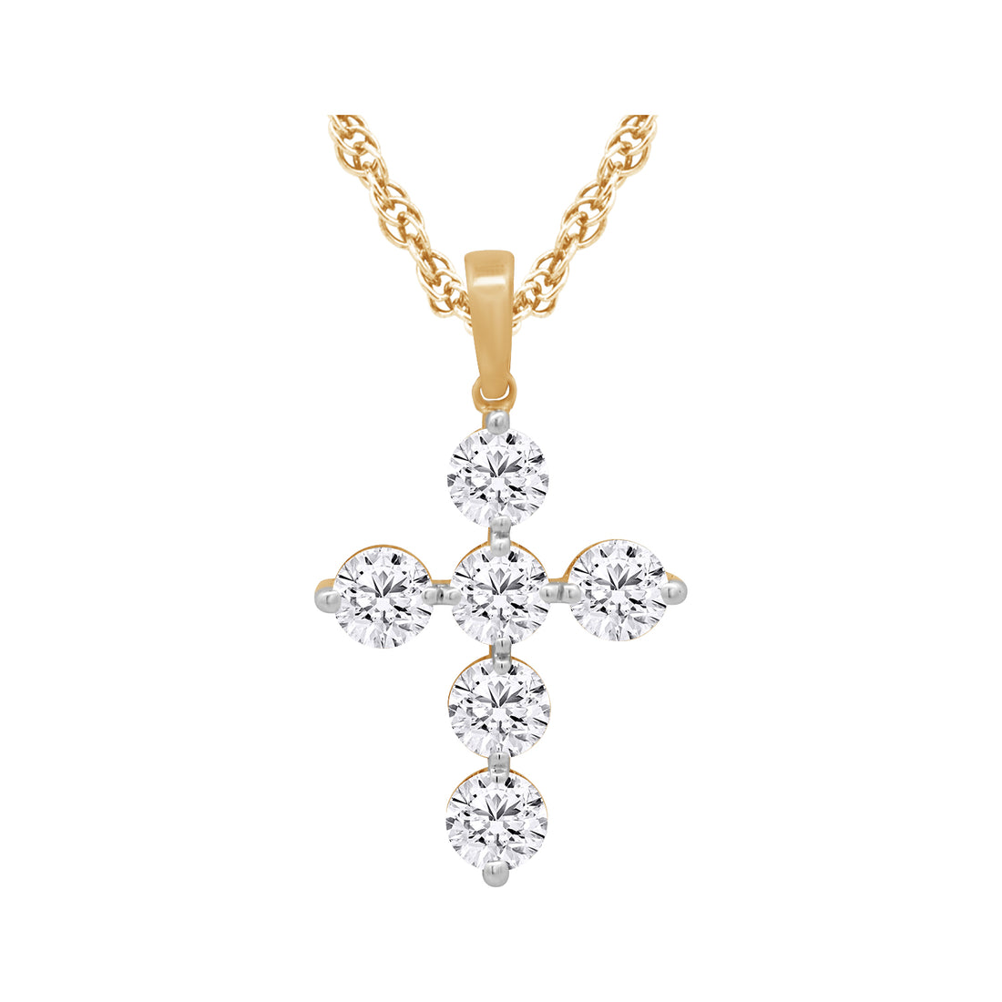 10K Yellow Gold Round Lab-Grown Diamond Cross Pendant – 1 CTW - product