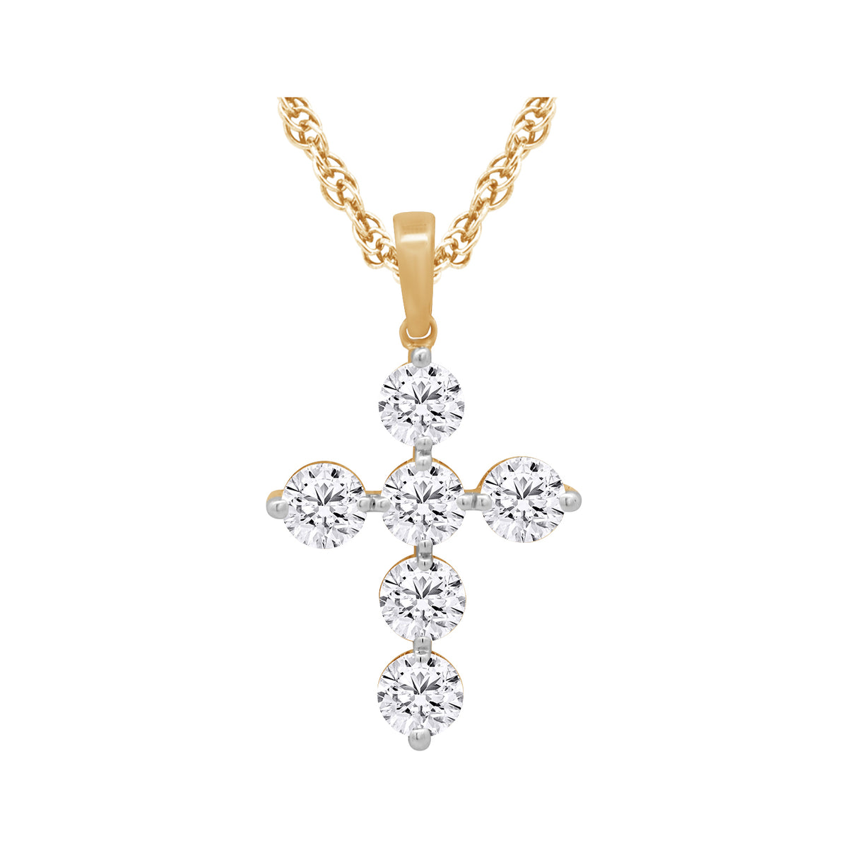 10K Yellow Gold Round Lab-Grown Diamond Cross Pendant – 1 CTW - product