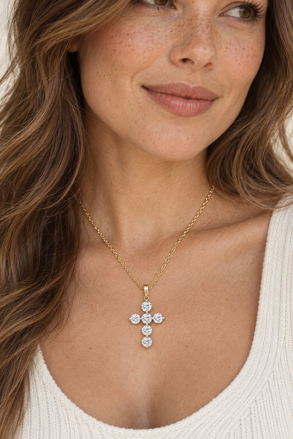 10K Yellow Gold Round Lab-Grown Diamond Cross Pendant – 1.5 CTW - product