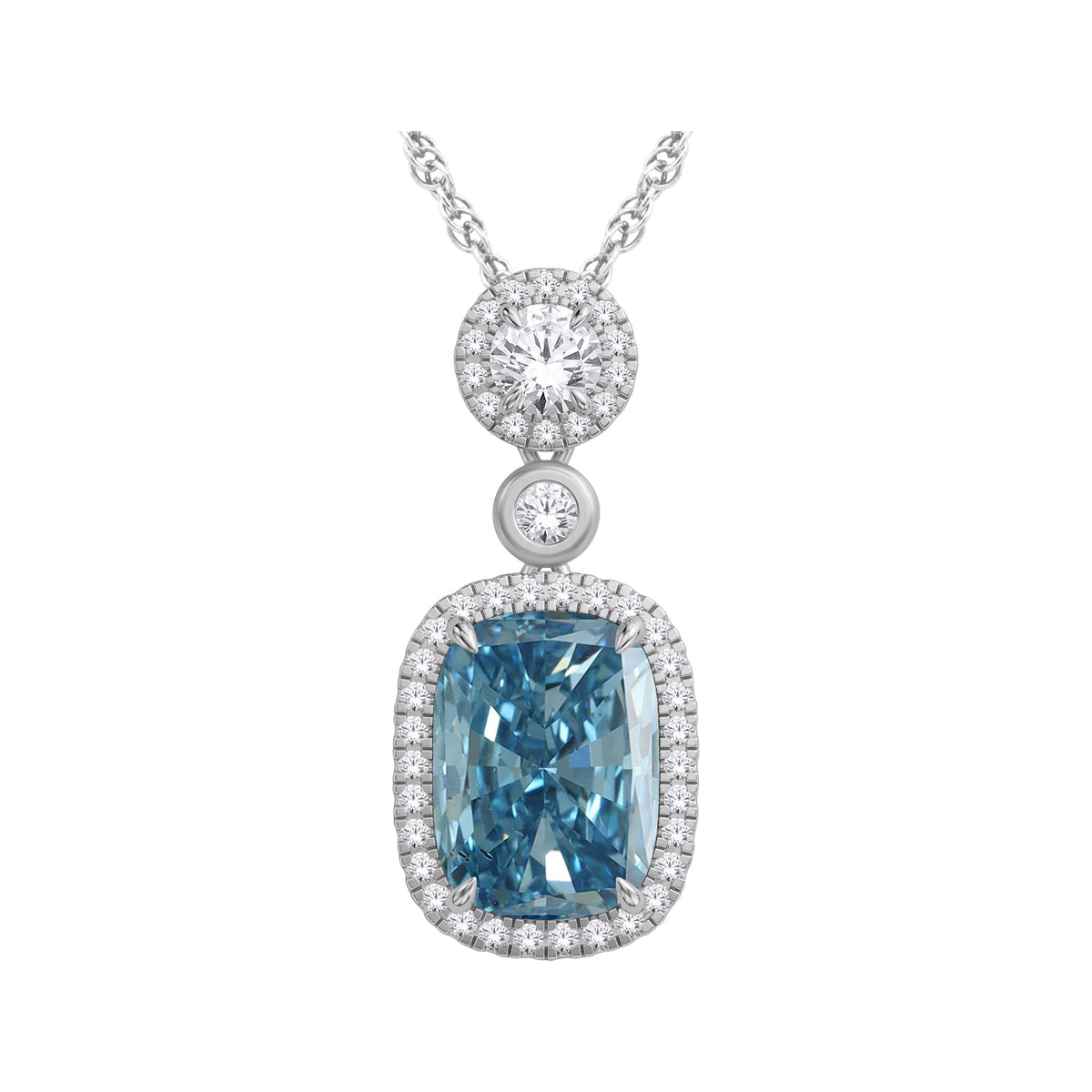 14K White Gold Cushion Blue Lab-Grown Diamond Fashion Pendant – 4.5 CTW - product