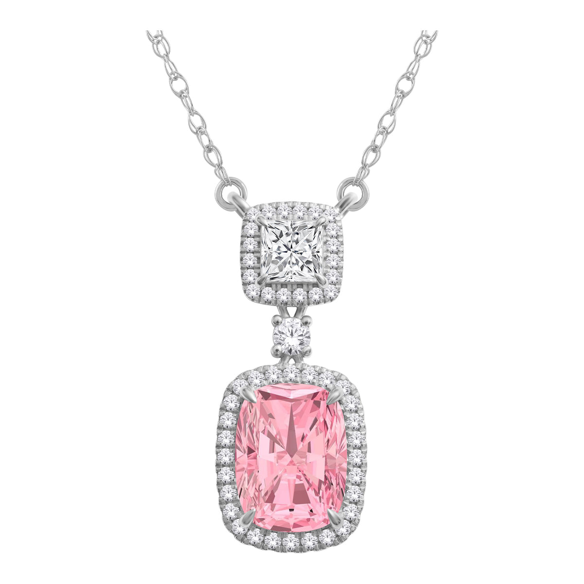 14K White Gold Cushion Pink Lab-Grown Diamond Fashion Pendant – 3.5 CTW - product