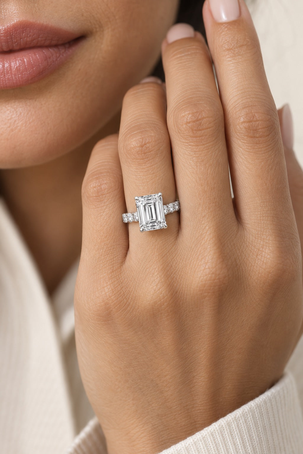 10K White Gold Emerald Lab-Grown Diamond Engagement Ring – 1.25 CTW - product