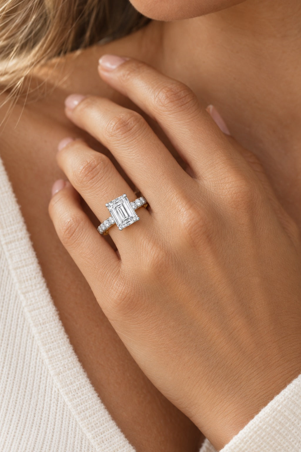 10K Yellow Gold Emerald Lab-Grown Diamond Engagement Ring – 1.25 CTW - product
