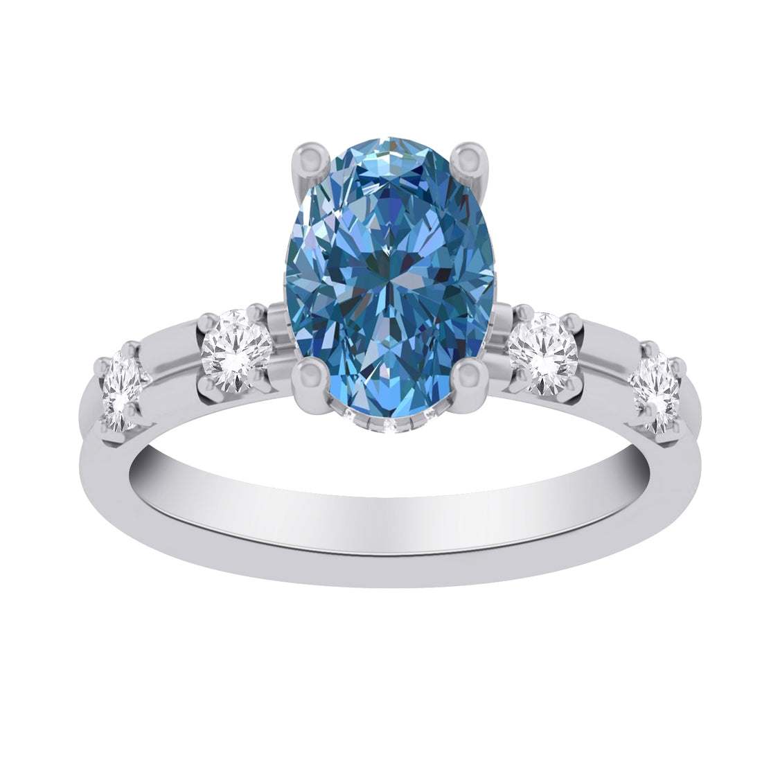 10K White Gold Fancy Vivid Blue Oval Lab-Grown Diamond Engagement Ring – 2.35 CTW - product