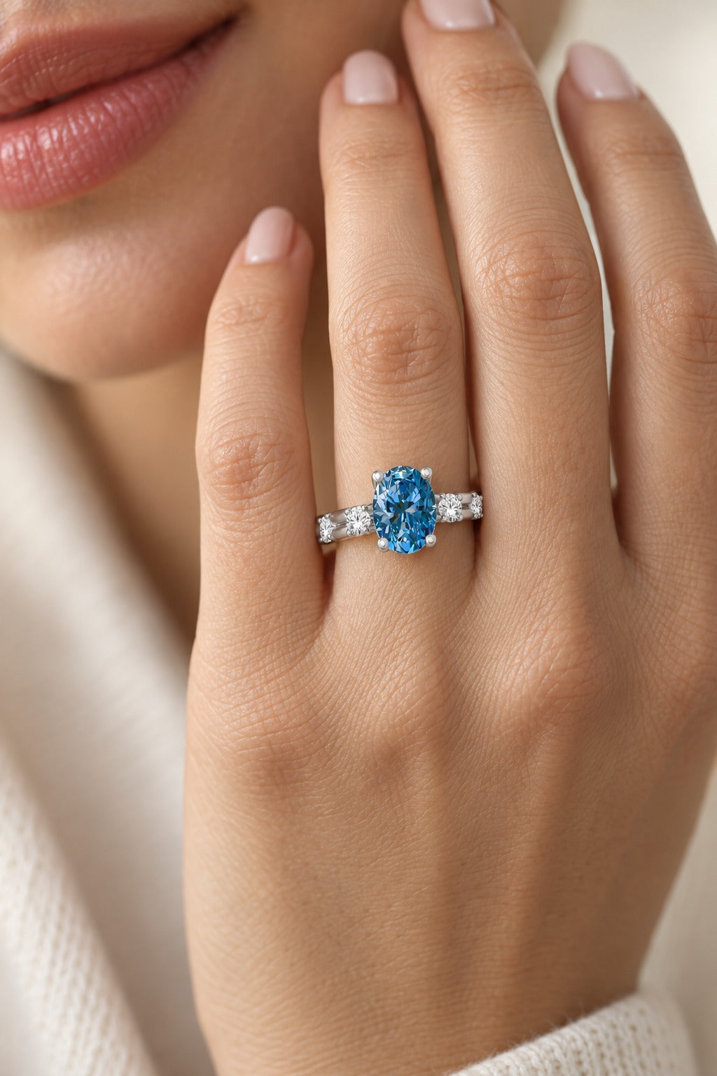 10K White Gold Fancy Vivid Blue Oval Lab-Grown Diamond Engagement Ring – 2.35 CTW - product