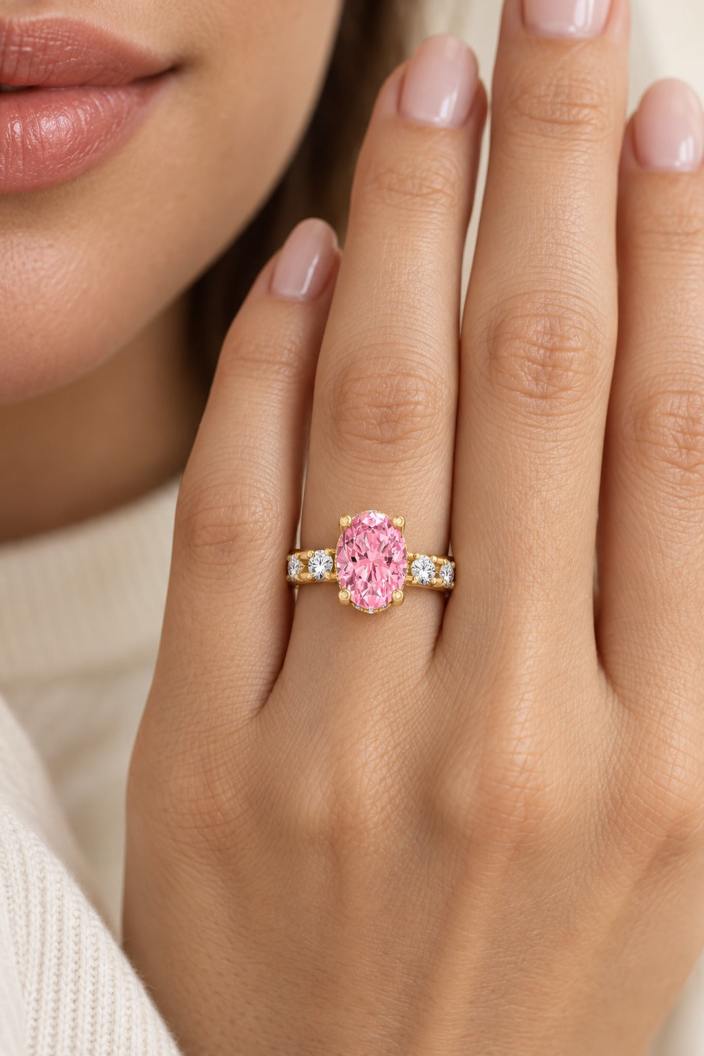 10K Yellow Gold Oval Pink Lab-Grown Diamond Engagement Ring – 2.35 CTW - product