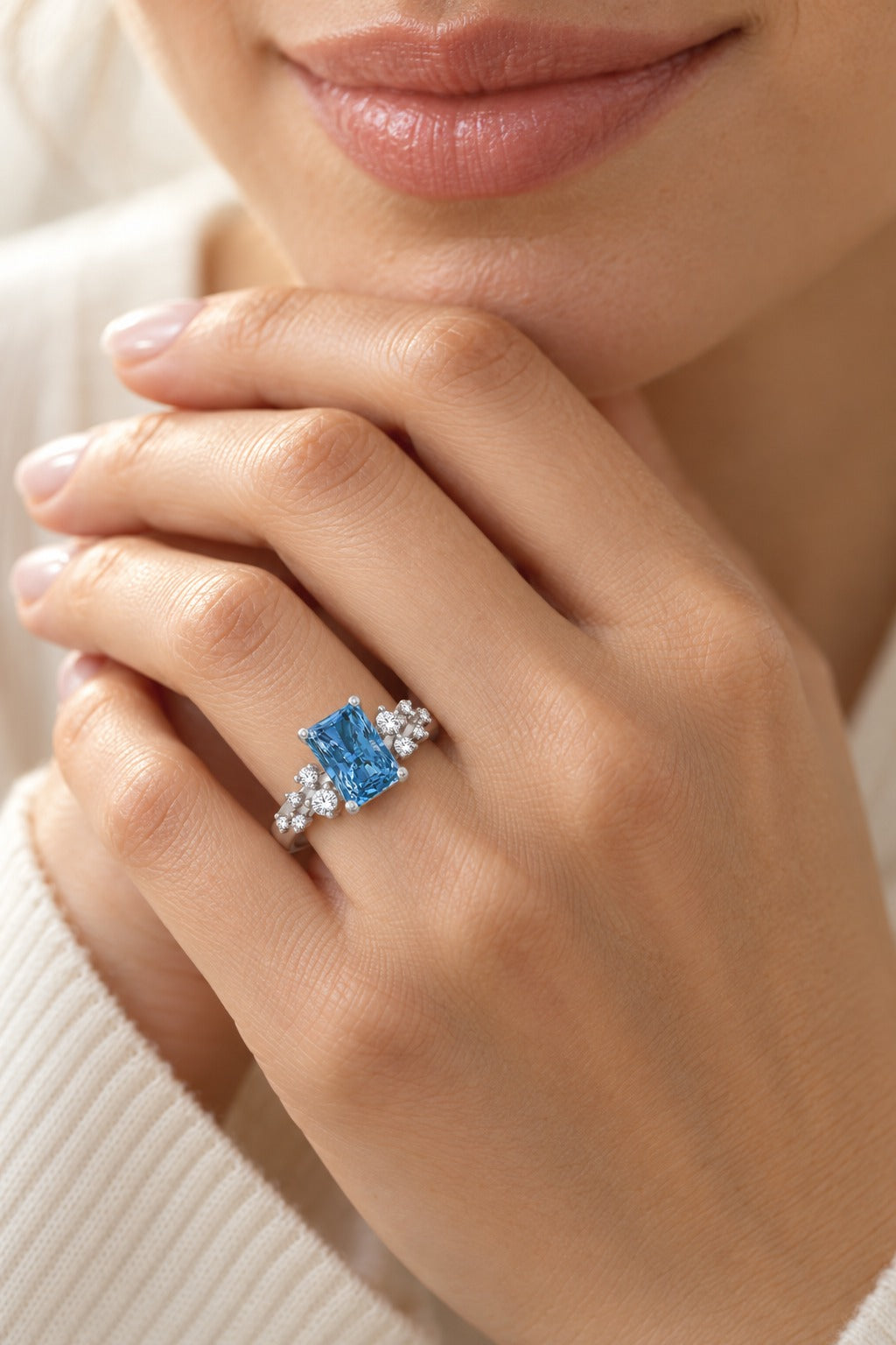 10K White Gold Lab-Grown Radiant Blue Diamond Engagement Ring – 2.2 CTW - product
