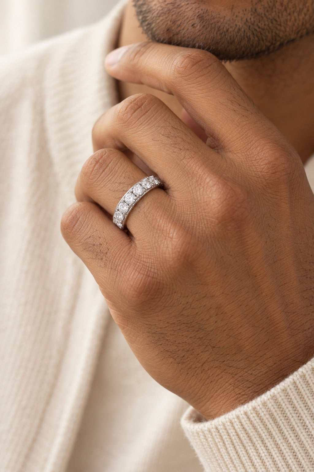 10K White Gold Round Lab-Grown Diamond Men's Wedding Band – 1.65 CTW - lifestyle