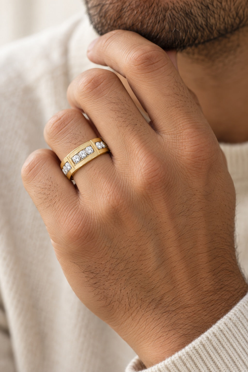 10K Yellow Gold Round Diamond Men's Wedding Band – 1 CTW - lifestyle