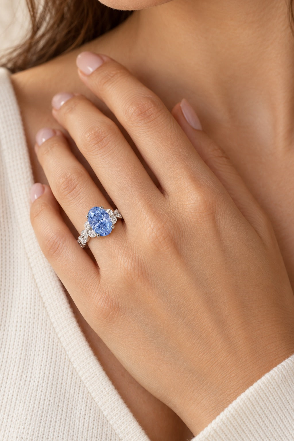 10K White Gold Lab-Grown Blue Diamond Engagement Ring – 4 CTW - product
