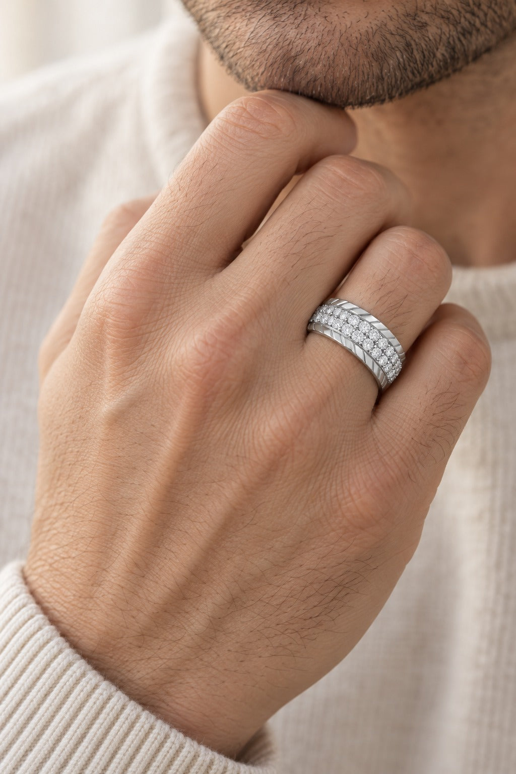 10K White Gold Round Lab-Grown Diamond Men's Wedding Band – 1 CTW - lifestyle