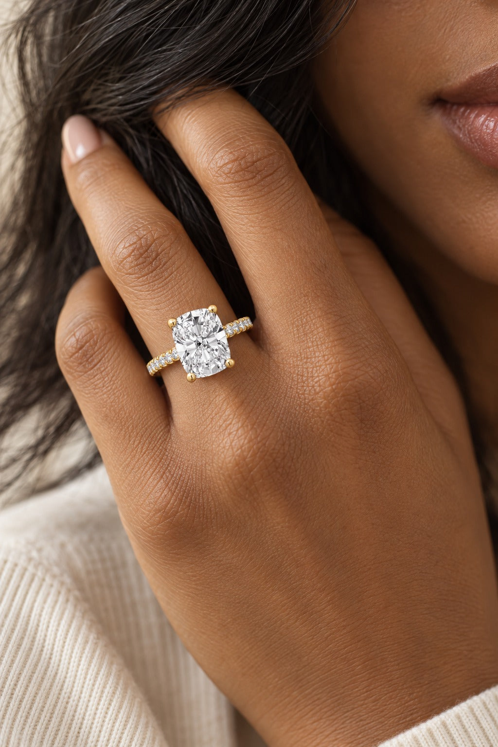 14K Yellow Gold Cushion Lab-Grown Diamond Engagement Ring – 5.4 CTW - lifestyle