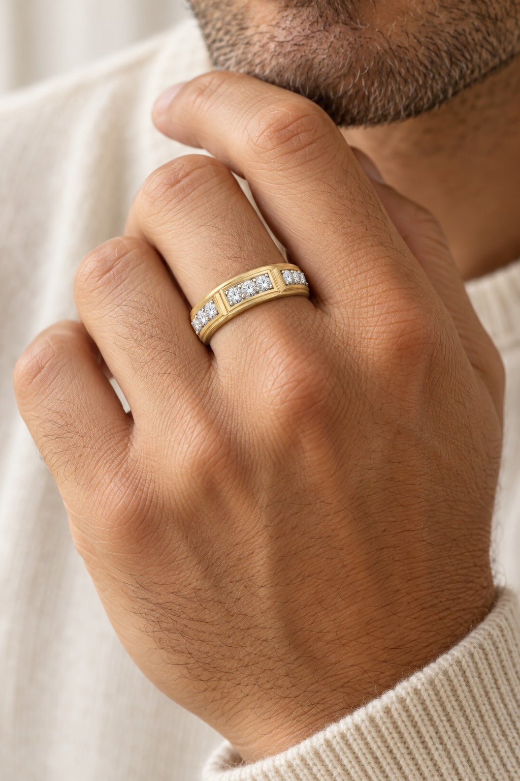 10K Yellow Gold Round Lab-Grown Diamond Men's Wedding Band – 0.6 CTW - lifestyle
