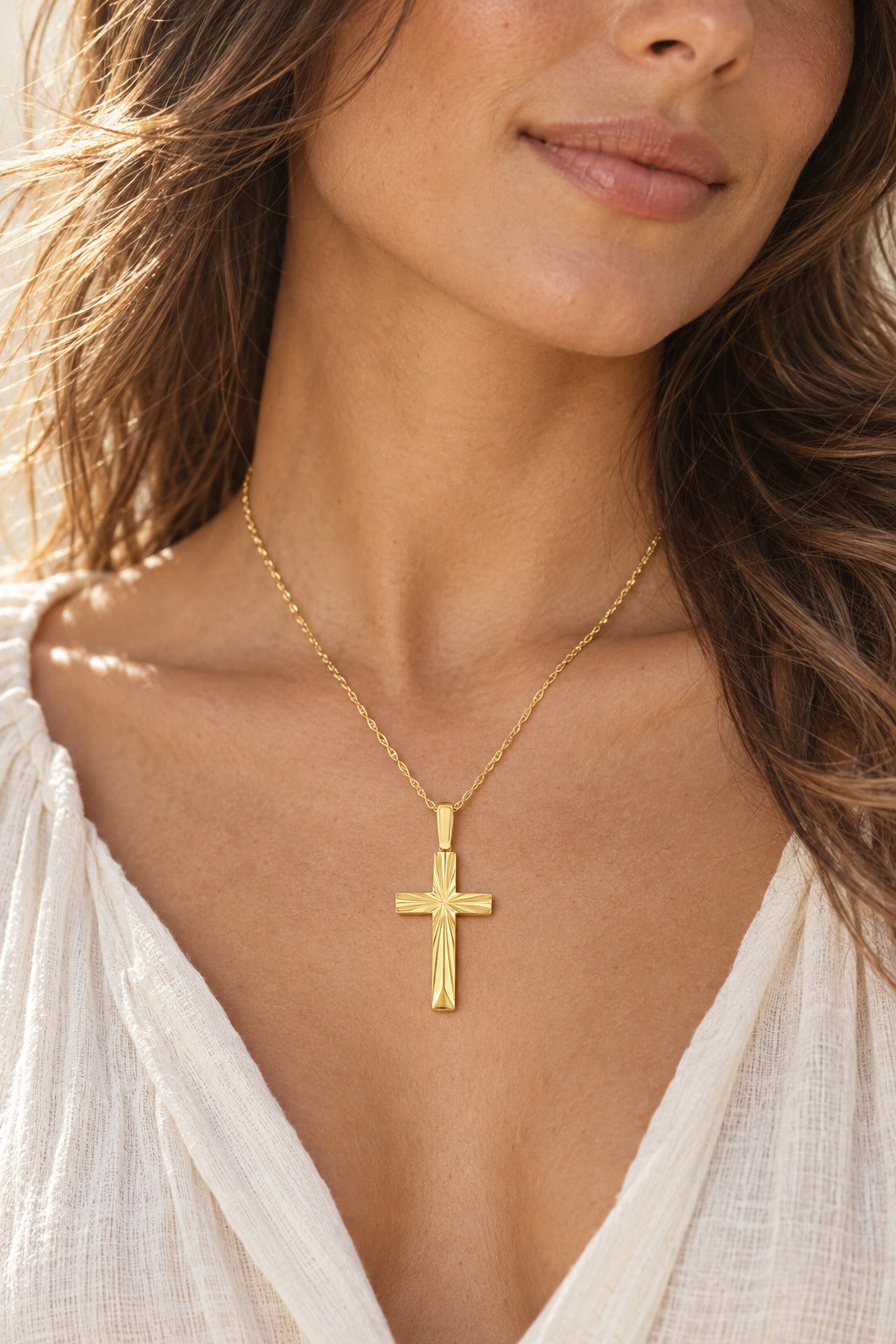 10K Yellow Gold Cross Pendant - lifestyle