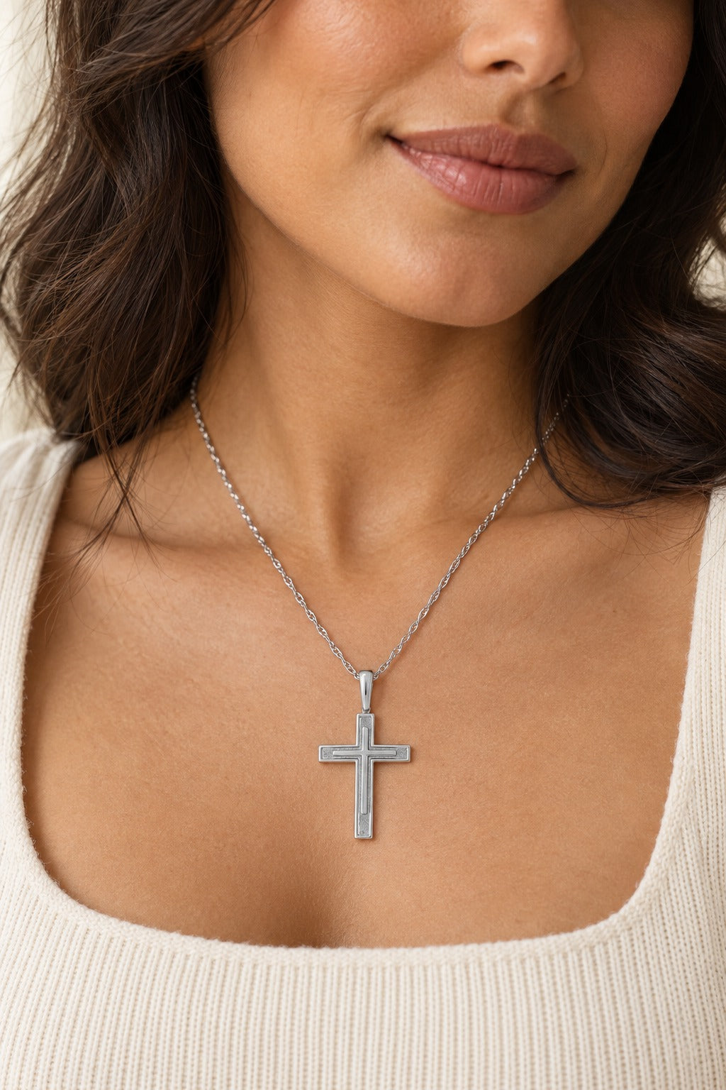 10K White Gold Cross Pendant - lifestyle