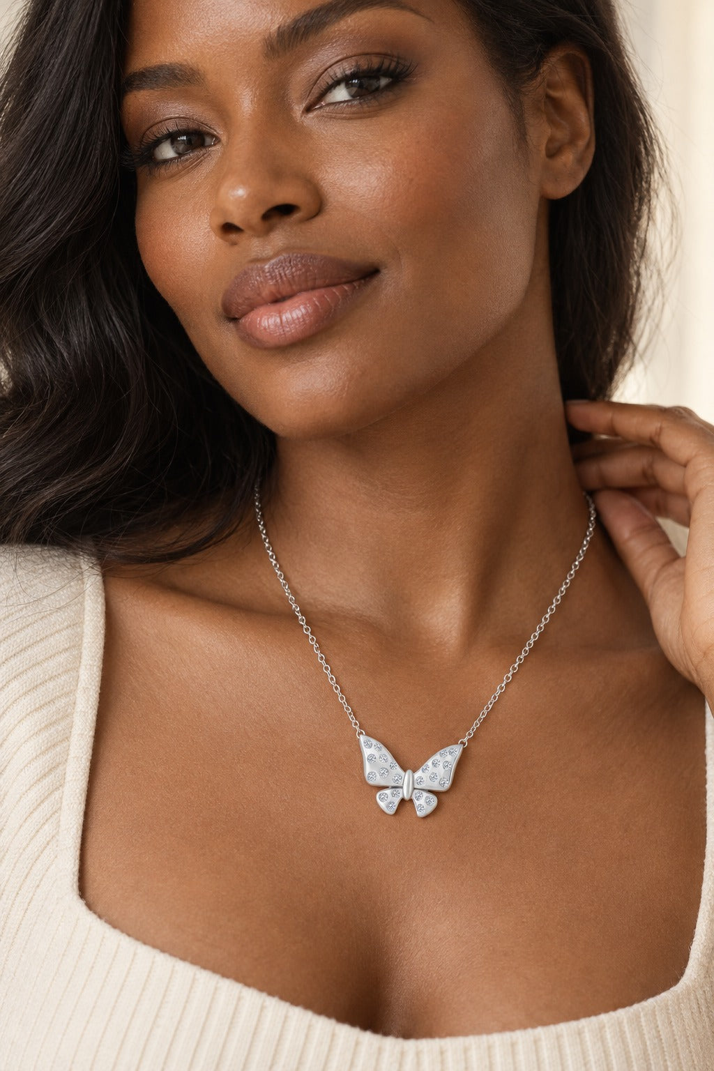 10K White Gold Round Lab-Grown Diamond Necklace – 0.198 CTW - lifestyle