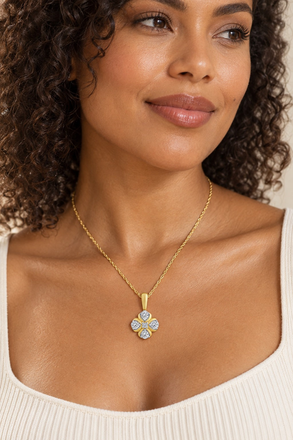 10K Yellow Gold Round Lab-Grown Diamond Pendant – 0.25 CTW - lifestyle