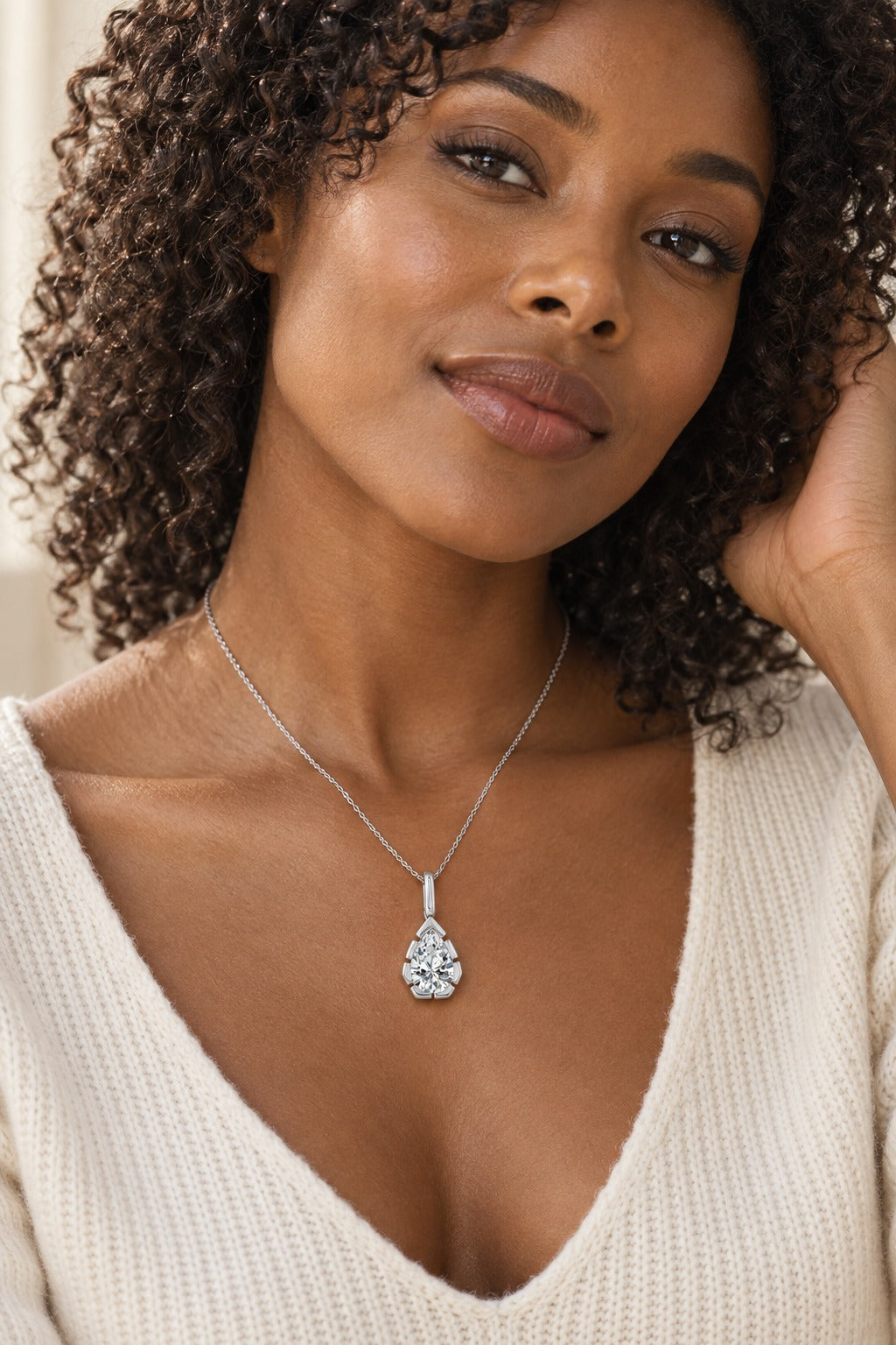 14K White Gold Pear Lab-Grown Diamond Pendant – 1.05 CTW - lifestyle