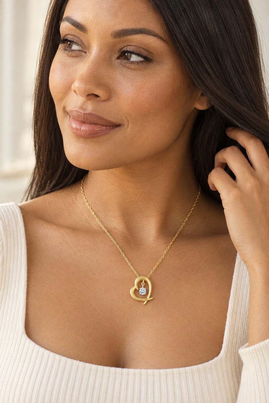 14K Two-Tone Gold Round Lab-Grown Diamond Pendant – 0.15 CTW - lifestyle