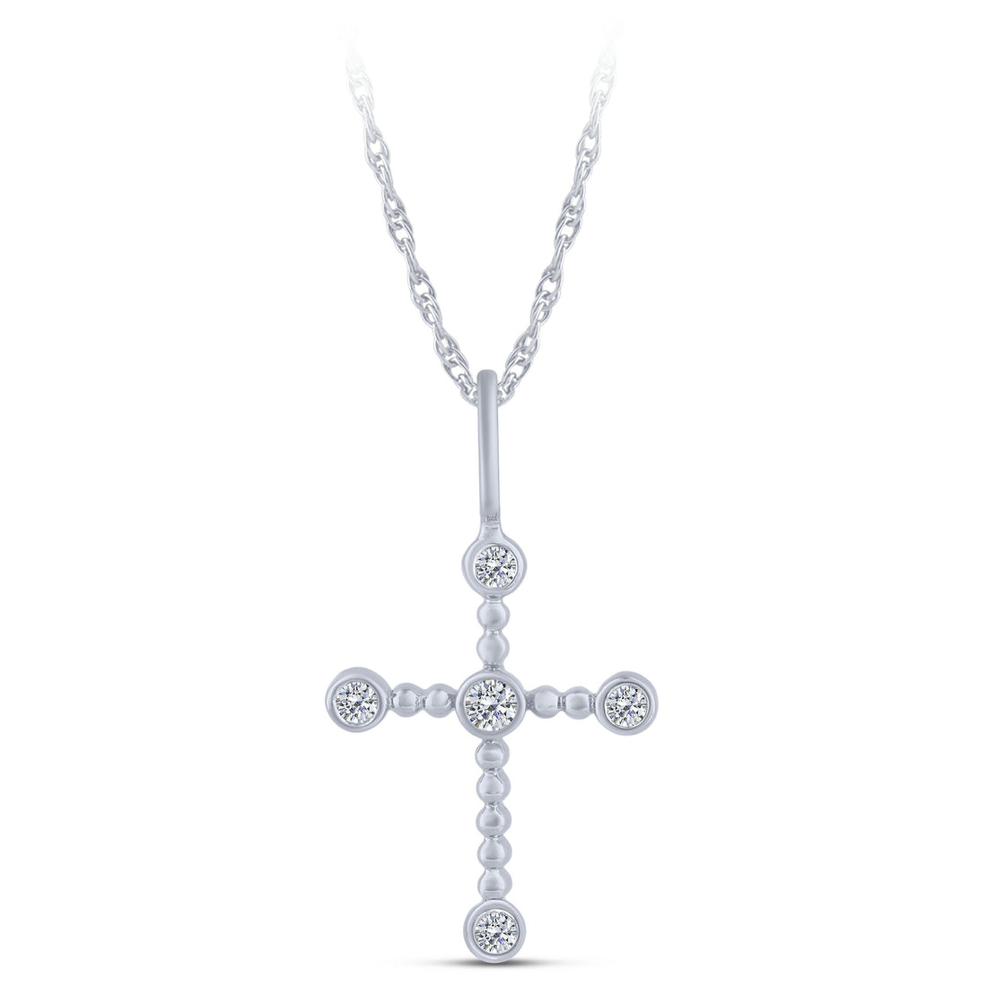 14K White Gold Round Lab-Grown Diamond Cross Pendant – 0.07 CTW - product