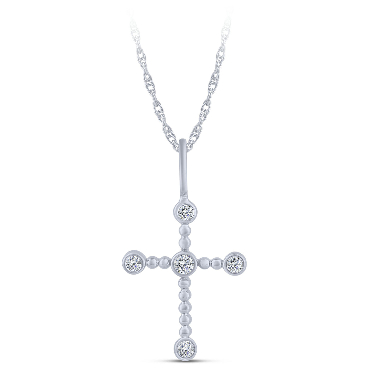 14K White Gold Round Lab-Grown Diamond Cross Pendant – 0.07 CTW - product