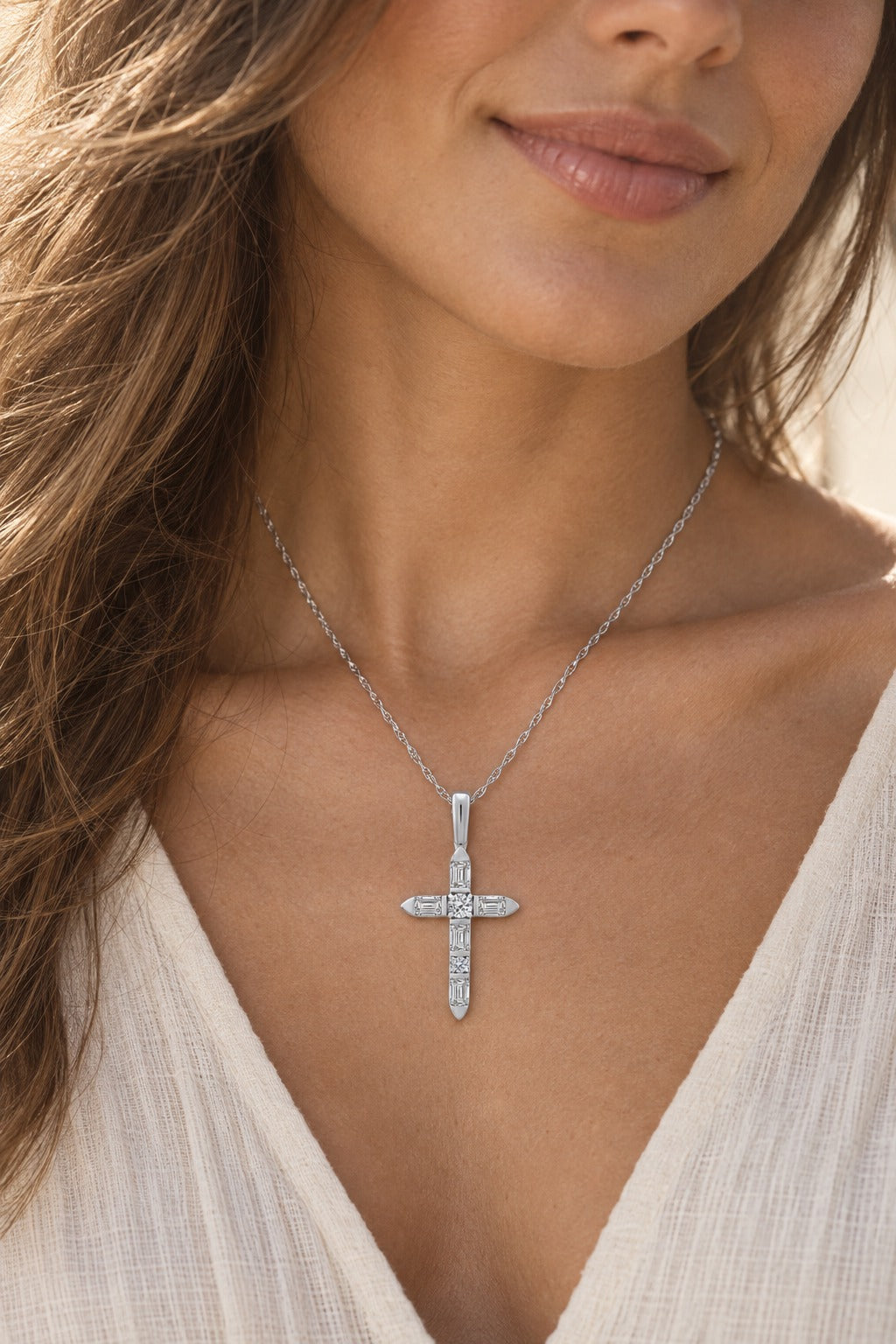 10K White Gold Lab-Grown Diamond Cross Pendant – 0.5 CTW - product
