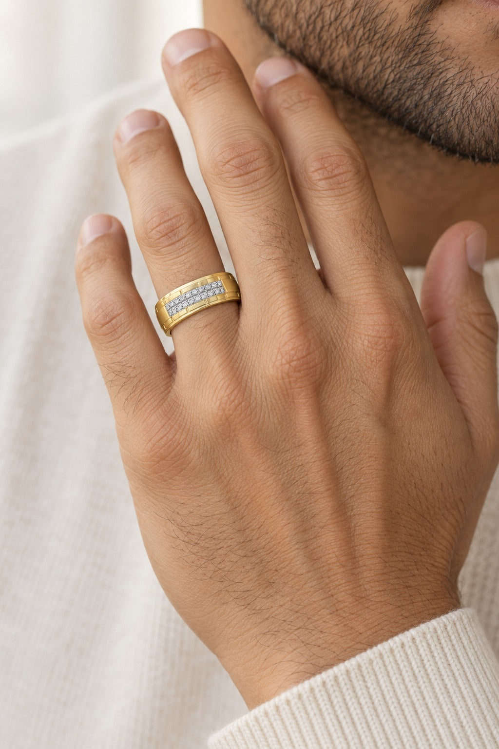 10K Yellow Gold 0.25 ctw Diamond Men'S Band - worn