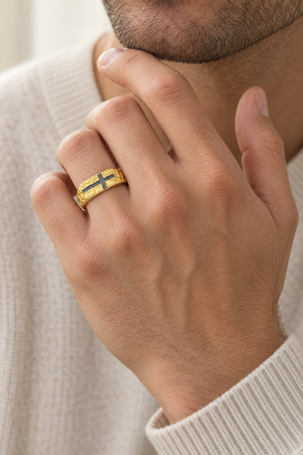 10K Yellow Gold Men's Fashion Ring - lifestyle